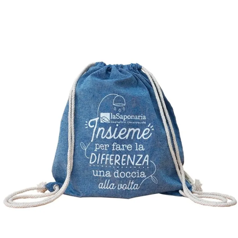 Zaino in cotone riciclato azzurro La Saponaria